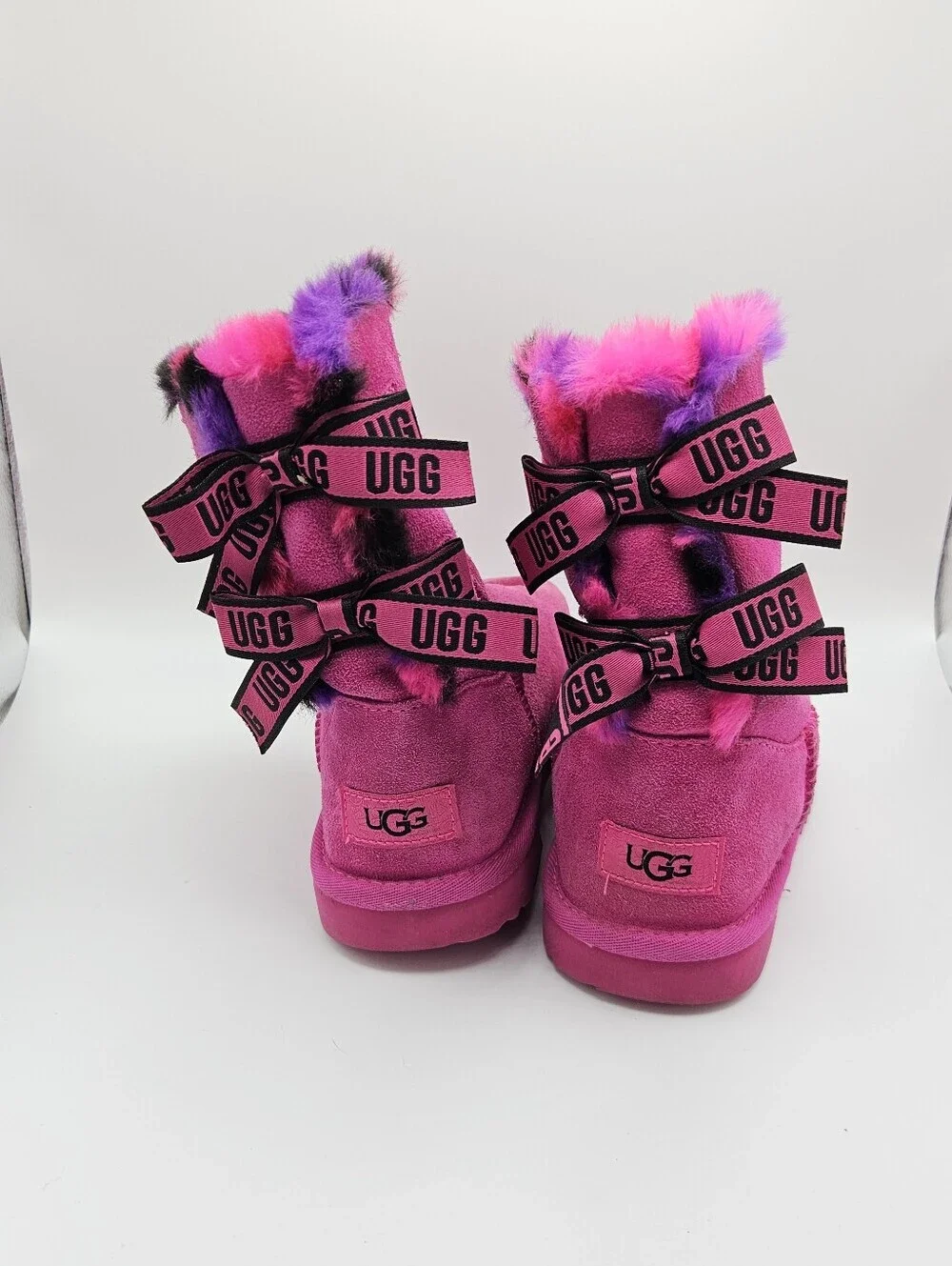 Ugg Kids' Bailey Bow Plaid Punk boots hot pink Rock Rose size 5